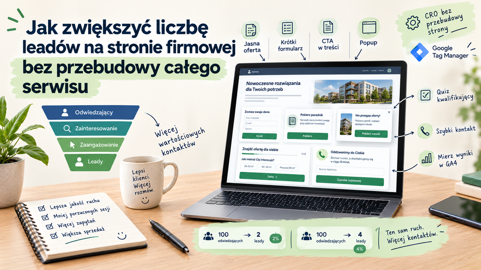 Jak zwiększyć liczbę leadów na stronie firmowej bez przebudowy całego serwisu